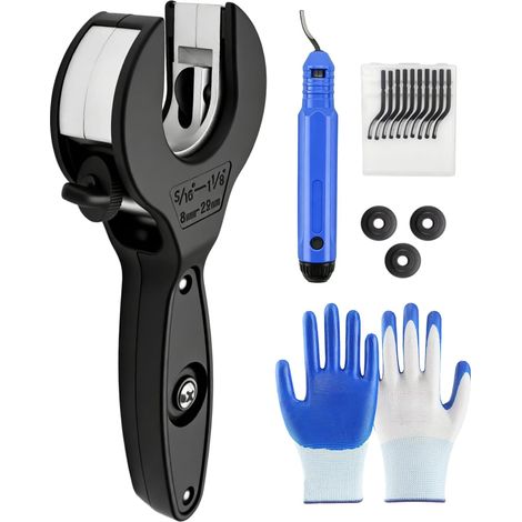 Coupe Tube Cuivre 8-29 Mm, Kit Coupe-Tube À Cliquet, Coupe-Tube À Cliquet Avec Une Paire De Gants, 3 Lames, Un Couteau De Coupe, 10 Accessoires De Coupe Pour Tubes En Acier Inoxydable Et Cuivre (1/5)