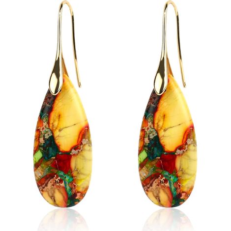 2pcs Boucles d'Oreilles en Pierre Naturelle, Boucles d'Oreilles Pendantes Pierre Naturelle en Forme Fishhoop Bijoux Tendance pour Femmes (1/5)