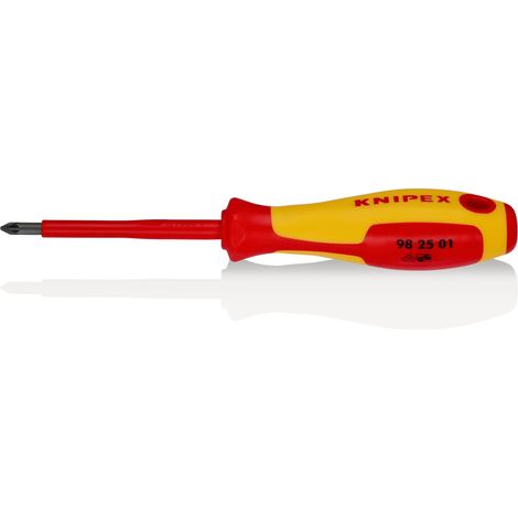 KNIPEX 98 25 01 Destornillador para tornillos cruciformes Pozidriv® mango aislante en dos componentes, según norma VDE Barnizados 187 mm