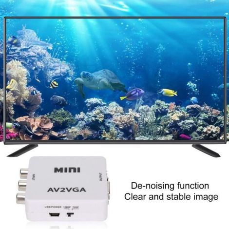 Convertisseur vidéo 480P Mini Composite AV vers VGA Adaptateur TV Décodeur Convertisseur Audio Vidéo (Blanc) (1/4)