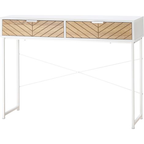Consolle Moderna per Ingresso e Soggiorno con 2 Cassetti in Metallo 100x30x75cm - Bianco