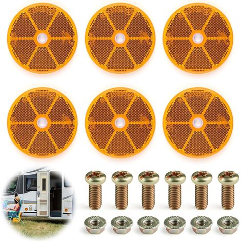 6 Pieces Round Bicycle Reflector Spoke Reflectors for Trailers, Cars, Trucks, Caravans, Cat's Eye Reflective for Night Driving (Diameter 60 mm, Orange) (1/5)