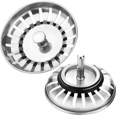 DPZO 2-Piece Kitchen Sink Strainer, Kitchen Sink Filter, 304 Stainless Steel Kitchen Sink Plug, Basket Strainer Sink Filter, Strainer Basket for Sink, for Kitchen and Bathroom, Diameter 79mm (1/4)