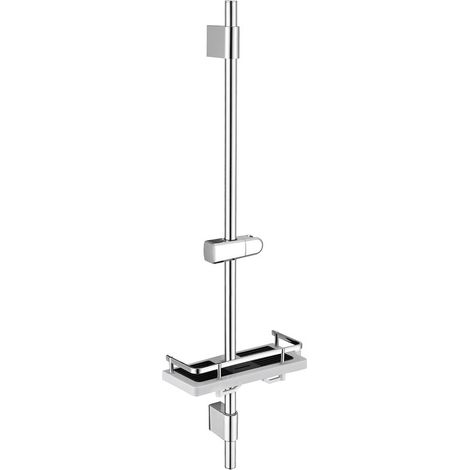 Duschstange 90cm Edelstahl Chrom mit Ablage, Duschhalterung höhenverstellbar 360° drehbar, Wandhalter verstellbar für vorhandene Bohrlöcher