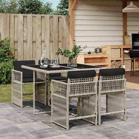 Ensemble à manger de jardin et coussins 5 pcs-Salon de jardin gris clair rotin 355200 (1/5)