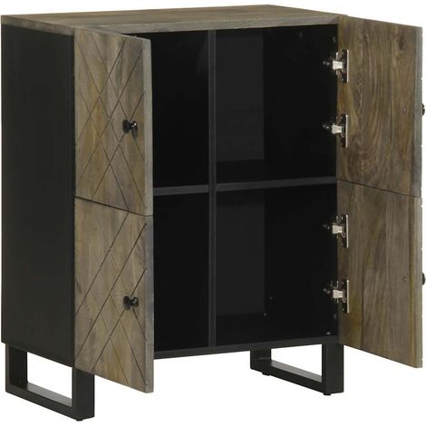 Buffet Meuble de rangement noir 60x33x75 cm bois massif de manguier (1/5)