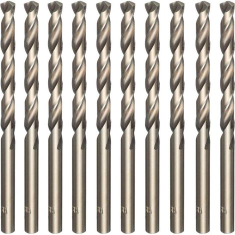 Lot de 10 forets hélicoïdaux dorés en acier rapide M35 et cobalt - Pour percer l'acier inoxydable, les aciers durs, la fonte, le cuivre, l’aluminium, le bois et le plastique - 5 mm x 86 mm (1/5)