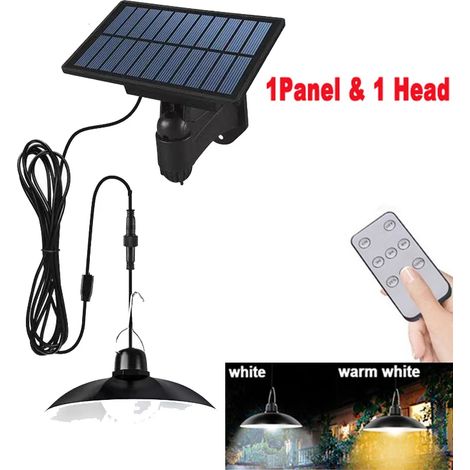 Suspension solaire extérieure étanche à LED (blanc chaud - 1 tête) avec télécommande, compatible avec abri de jardin, grange ou pièce. (1/5)