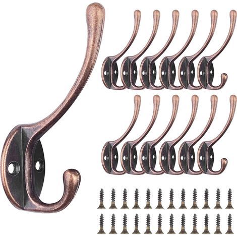 12 Stück Vintage-Wandgarderobenhaken, einzigartige Huthaken aus Metall, Retro-Edelstahl mit Schrauben für Zuhause, Badezimmer, Küche (Rotbronze) (1/4)