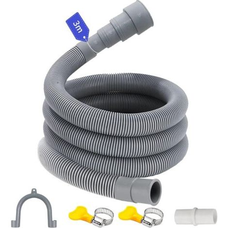 QORVA-Tuyau de vidange pour lave-linge 3M avec support en U et colliers de serrage pour lave-vaisselle.