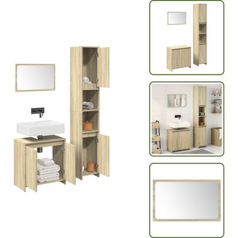 Armadietto lavello - vidaXL Set Mobili da Bagno 3 pz Rovere Sonoma in Legno Multistrato - Truciolato
