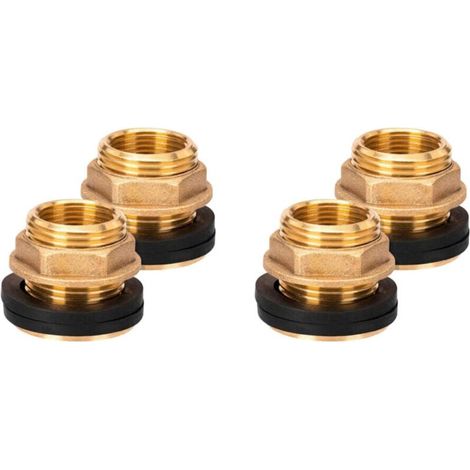 4pcs 3/4 Pouces Passage pour Citerne de Pluie, Traversée de Paroi en Laiton avec Joint en Caoutchouc, Raccord Citerne Eau de Pluie (1/5)
