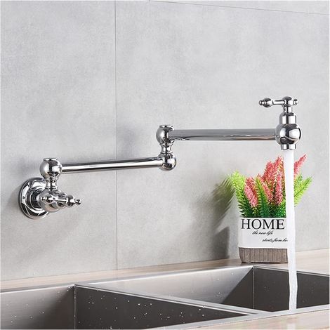 Robinet de cuisine remplisseur de pot Évier de cuisine rotatif noir robinet d'eau froide robinet de lavabo en laiton massif robinets pivotants robinet de remplissage de Pot mural ( Color : Chrome Poli (1/5)