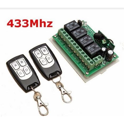 Télécommande radio 433 MHz à 4 canaux, 12 V CC, relais radio longue portée, 2 émetteurs + 1 récepteur pour système d'alarme de porte de garage/allée (1/5)