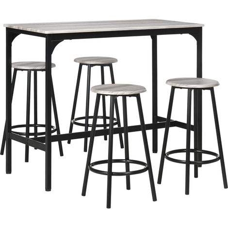 Conjunto de mesa de bar con 4 taburetes, 5 piezas, diseño industrial, gris, MDF y metal, MODENUIT (1/5)