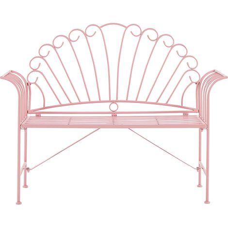 Banco para exterior 2 plazas de metal con apoyabrazos acampanados estilo vintage rosa Cavinia (1/5)