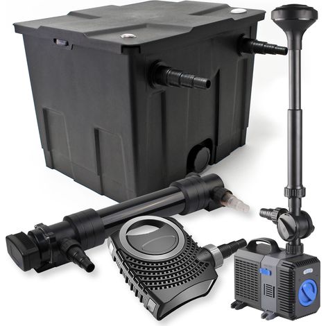 SunSun Komplettset: CBF-350 Teichfilter bis 12000 L Teichfilteranlage Durchlauffilter, NEO10000 Teichpumpe 10000l/h 80W, CUV-636 Teichklärer UVC Klärer mit 36W, CTP-5003 Springbrunnenpumpe 5000l/h 30W