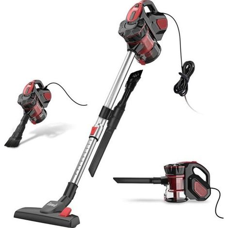INSE I5 Aspirateur Balai, 600W 18Kpa Aspirateur sans Sac avec 6m Long Câble, Léger Portable pour Maison Tapis Sol Dur, Rouge