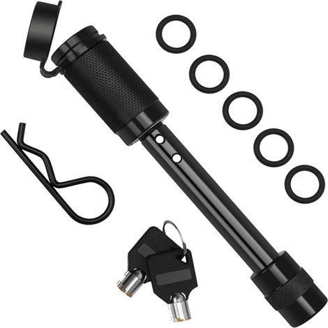 Perno di bloccaggio per gancio di traino da 5/8" con chiavi, clip a molla e set di 5 O-ring in gomma resistenti per rimorchi. (1/5)