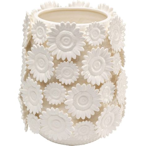 Vase Design Sunflowers - Blanc - Vase décoratif - Motif tournesols - pour Salon, Couloir - Hauteur : 30 cm (1/5)