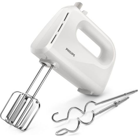 Philips HR3705-00 Serie 3000 Sbattitore elettrico 300W 5 velocita' Turbo fruste e ganci acciaio inossidabile colore Bianco (1/2)