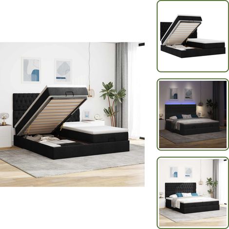 vidaXL Ottoman-Bett mit Matratzen & LEDs Schwarz 180x200 cm Stoff (1/5)