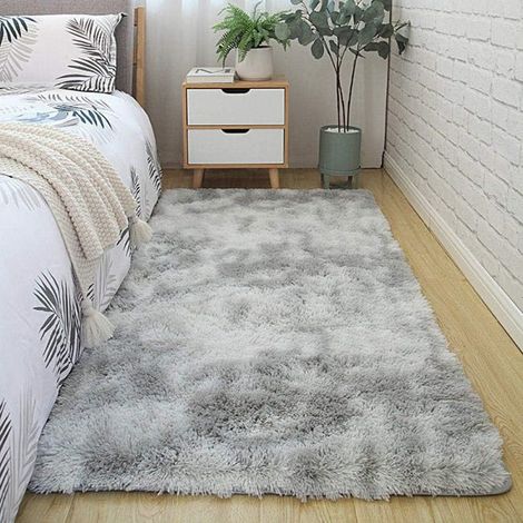 Tapis de chambre/salon gris tie-dye, tapis de chambre en daim, 180 x 200 cm, tapis de chevet doux. (1/5)