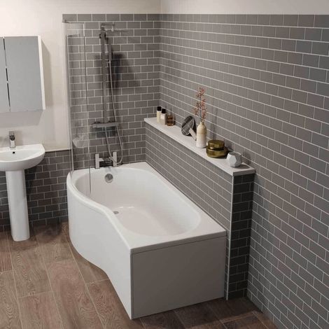 Bathroom Suite P Shaped LH Shower Bath Screen Bath Panel 1700 (1/5)