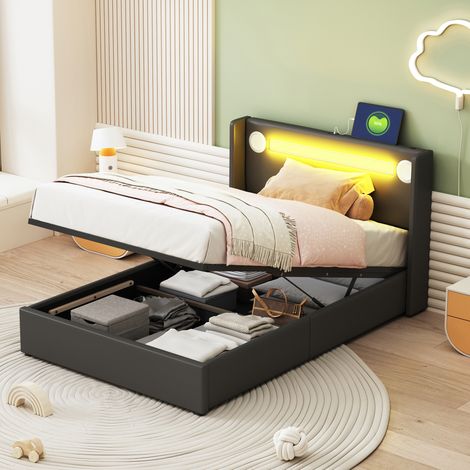 letto contenitore 90x200 LED Bluetooth USB PU nero OKMYHOME (1/5)