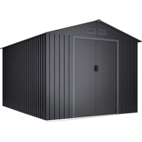 Wasabi Caseta Metálica de Jardín 8,08m2 Light Anthracite – 4 Rejillas Anticondensación – Antracita - Puerta Corredera Doble – Techo a Dos Aguas - 258x313x202cm (1/5)