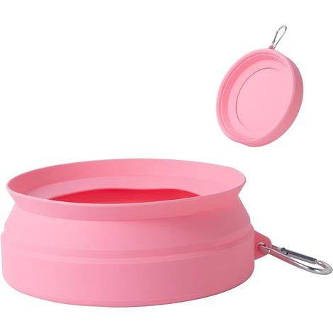Silicone Folding Cat / Dog Bowl, Anti-Overflow Design on Top of the Bowl, Easy to Unfold and Fold, Travel Items for Dogs and Cats (Light Grey) (1/4)
