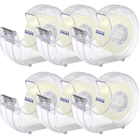 Lot de 6 recharges de ruban adhésif transparent, ruban de bureau avec distributeur pour la maison et l'école, 0,7 x 28 yards par rouleau (1/4)