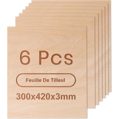 Contreplaqué 3mm Tilleul 6 Pièces a3 420x300mm Matériaux de Gravure Laser Plaque de Contreplaqué pour Modélisme Artisanat en Bois Découpe Laser Pyrogravure Peinture (1/5)