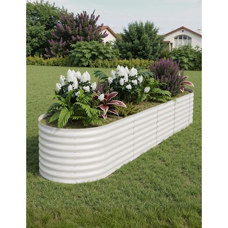 Lot De 2 Jardinières Surélevées Ovales En Acier Galvanisé Robuste – Antirouille, Fond Ouvert Pour Drainage Idéal, Montage Sans Outils, Bande Résistante Aux Coupures, 2406045cm, Blanc Cassé (1/5)