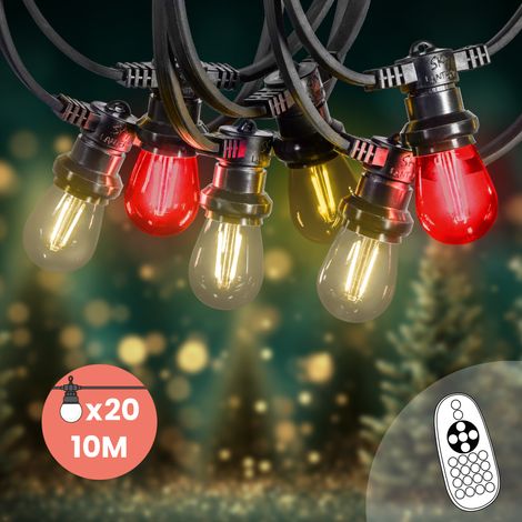Guirlande de Noël Extérieure IP65 10 m 20 Ampoules Filament LED Scandinave Dimmables + Télécommande & Variateur – Idéale Sapin Jardin Terrasse