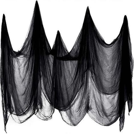 Décoration Halloween XXL - Tissu Noir Effet Gaze 200x500 cm - Filet Décoratif pour Maison et Jardin - Effrayant (1/4)