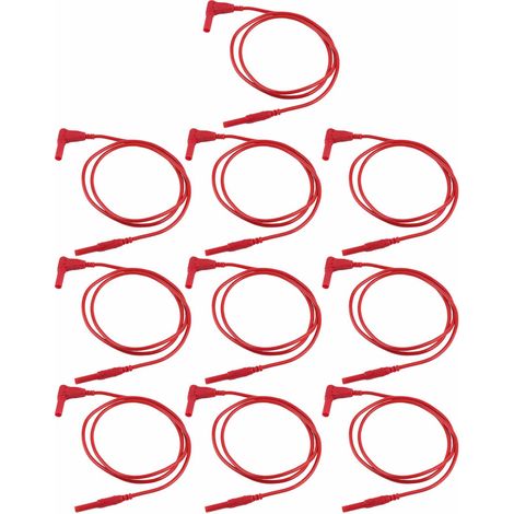 Lot de 10 cordons de test à fiches bananes droites, mâle-mâle, télescopiques, protection J.70026, 4 mm, rouge (1/5)