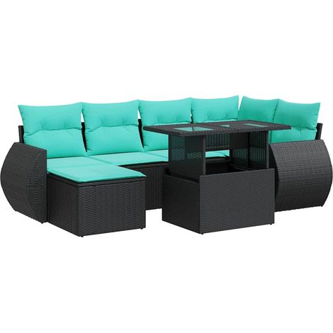 vidaXL Set sofás jardín y cojines 7 pzas ratán sintético acacia negro (1/5)