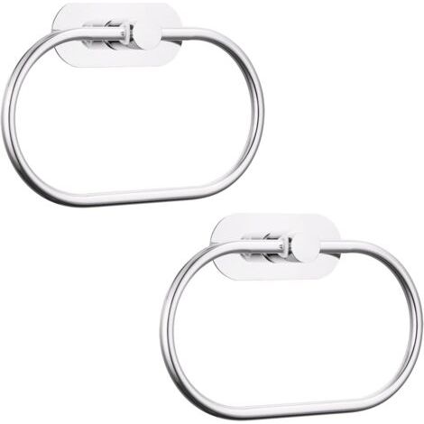 Lot de 2 anneaux porte-serviettes autocollants pour salle de bain, fixation murale, acier inoxydable, accessoires de quincaillerie, sans perçage, porte-serviettes rond moderne, chrome (1/5)
