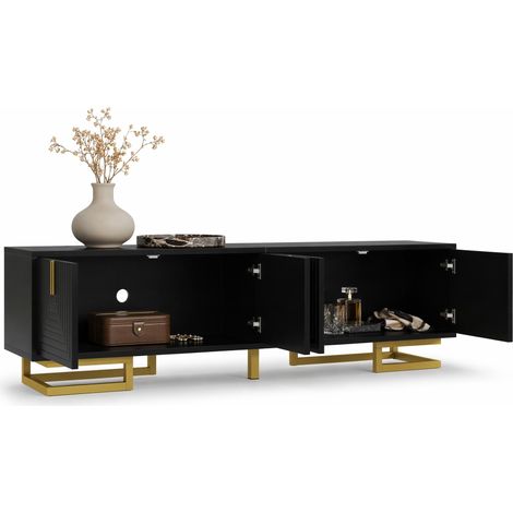 CHICFURN Mueble TV 160 x 38 x 44,5 cm de aglomerado negro con almacenaje (1/4)