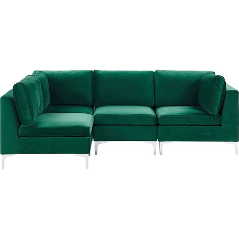Modular Corner Sofa 4 Seater EVJA Velvet Green Right Hand (1/5)
