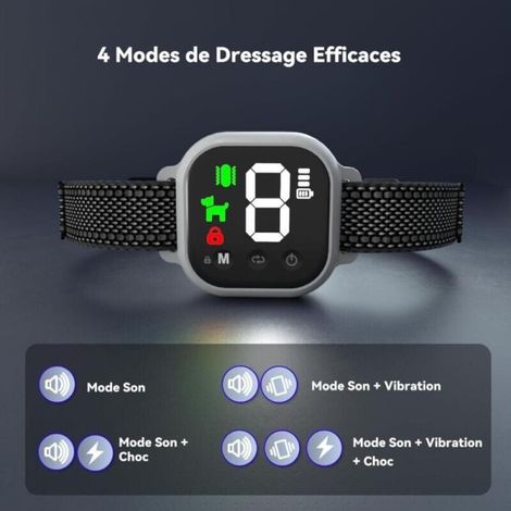 Collier anti-aboiement automatique pour chien, contrôle intelligent, 4 modes, étanche et rechargeable, convient aux grands et petits chiens, noir (1/3)