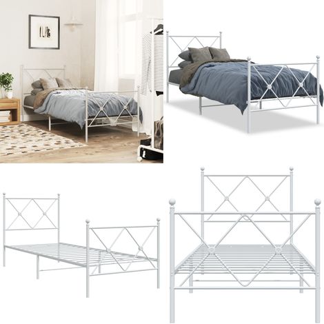 Cadre de lit métal sans matelas avec pied de lit blanc 80x200cm - Cadre De Lit - Lit Simple - Lit Metal - Lit Blanc - Meuble Chambre - Home & Living (1/5)