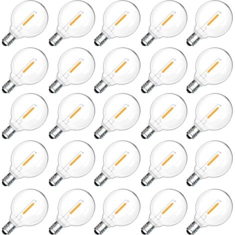25 Stück E12 G40 1W LED Glühbirnen Außen, 2200K Warmweiß, G40 LED Filament Globe Klar Glühbirnen, IP54 Wasserdicht, E12 Ersatzleuchtmittel, 230V Nicht Dimmbar, für Garten, Terrasse, Balkon, Party