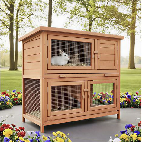 Cage Clapier Enclos lapin Extérieur en bois  Haute Qualité pour lapins petits animaux- Modèle : 022 Mukkel 104 x 55 x 94 cm