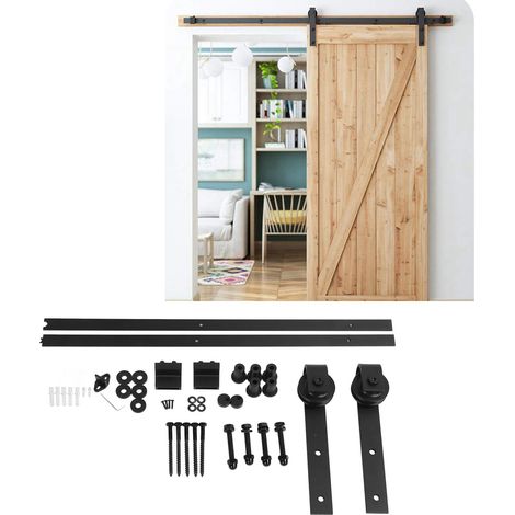 GROOFOO Carbon Steel Sliding Door Track, Stable Opening and Closing, Modern Single Sliding Barn Door Hardware Kit for Kitchen and Bedroom, 2.3M/7.5FT (1/5)