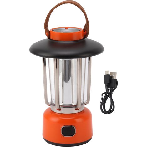 Lanterne Camping LED Portable Rechargeable USB-C 3 Modes Lumière Chaude Froide Fer ABS Orange Compacte Idéale Extérieur Jardin (1/5)