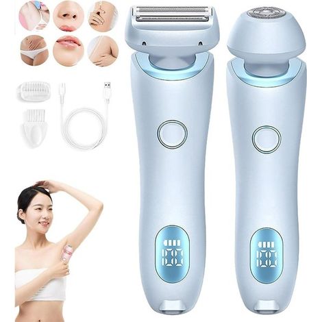 Rasoir 2 en 1 pour femme - Épilateur électrique - Tondeuse maillot - Rasoir pour femme - Corps, maillot, aisselles - Bleu (1/5)