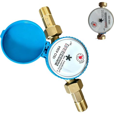 Compteur d'eau de jardin calibré - Horloge à eau froide 1/2" avec couvercle de protection et connecteur en laiton - Compteur d'eau froide - Résistant au gel pour la maison, le jardin, la (1/5)