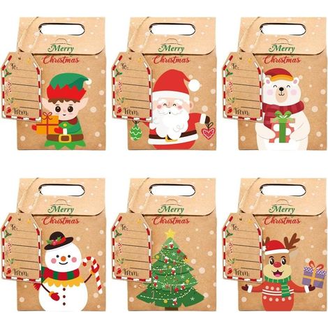 Lot de 24 boîtes à bonbons de Noël Père Noël – Coffrets cadeaux créatifs en papier kraft pour biscuits, chocolats et cadeaux de fête (1/3)